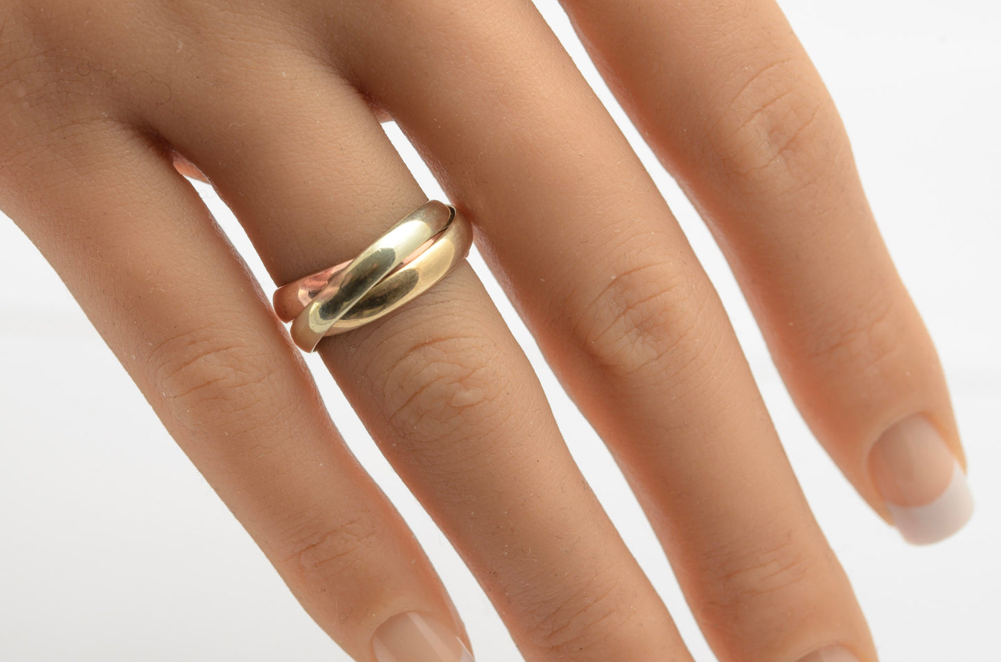 Vintage 9ct Gold Tri Band Wedding Ring Yellow / Rose Gold Hallmark 1990 (C2799)