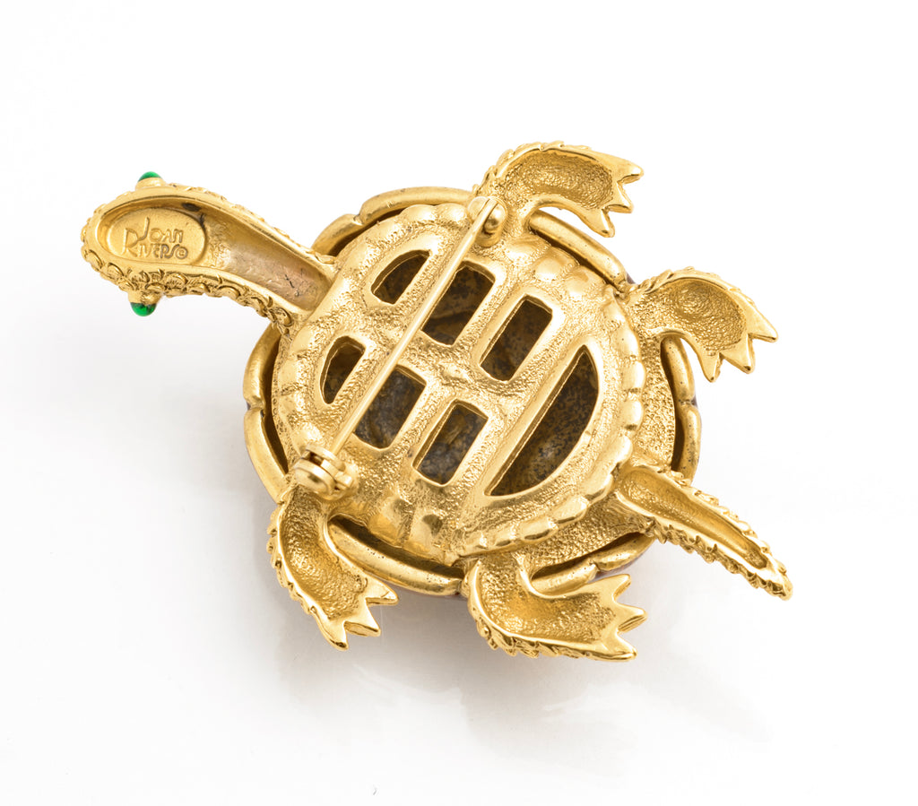 Vintage Joan Rivers Rhinestone & Enamel Statement Turtle Brooch / Pin (C2609)
