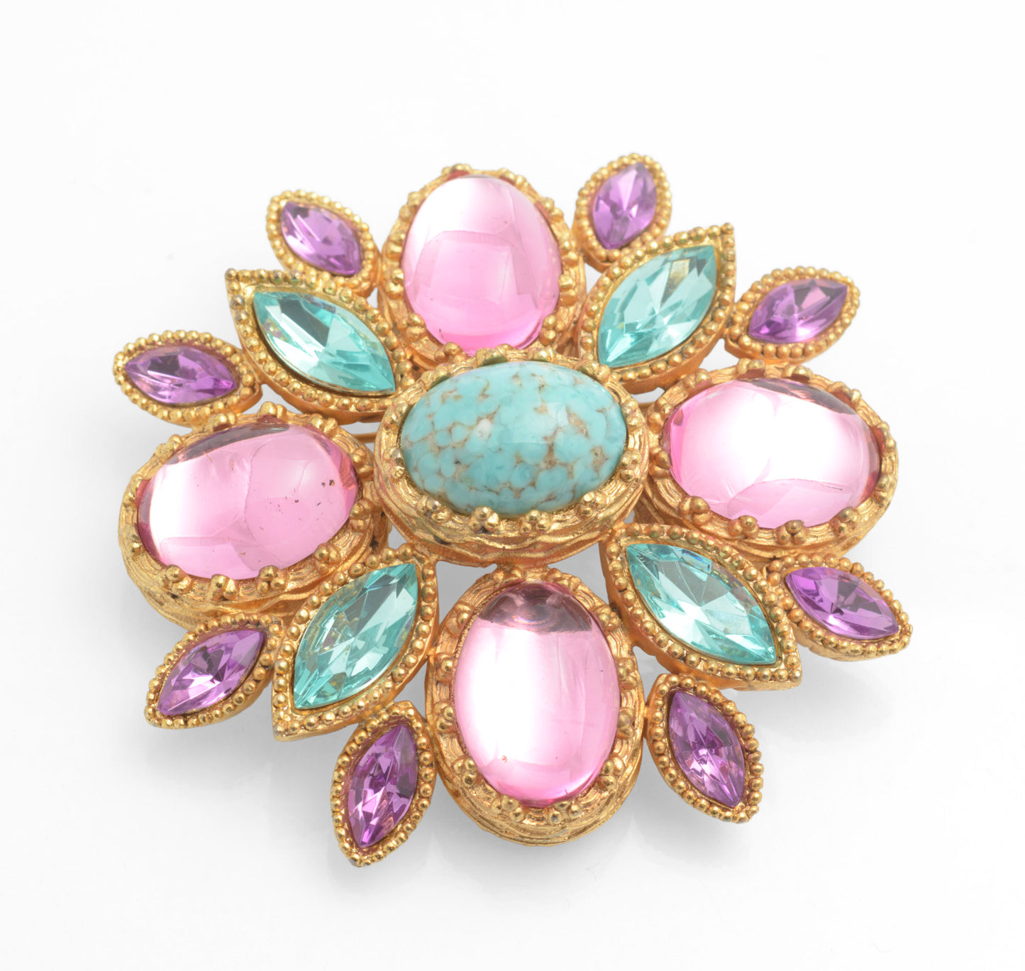 Vintage Joan Rivers Maltese Cross Large Statement Brooch Faux Turquoise 1980's (C2810)