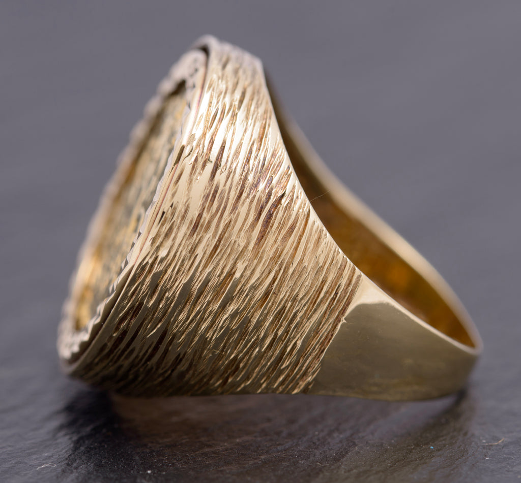 Vintage 9ct Gold Half Sovereign Ring - St George - London Hallmark 1982 - UK Size R - C2817