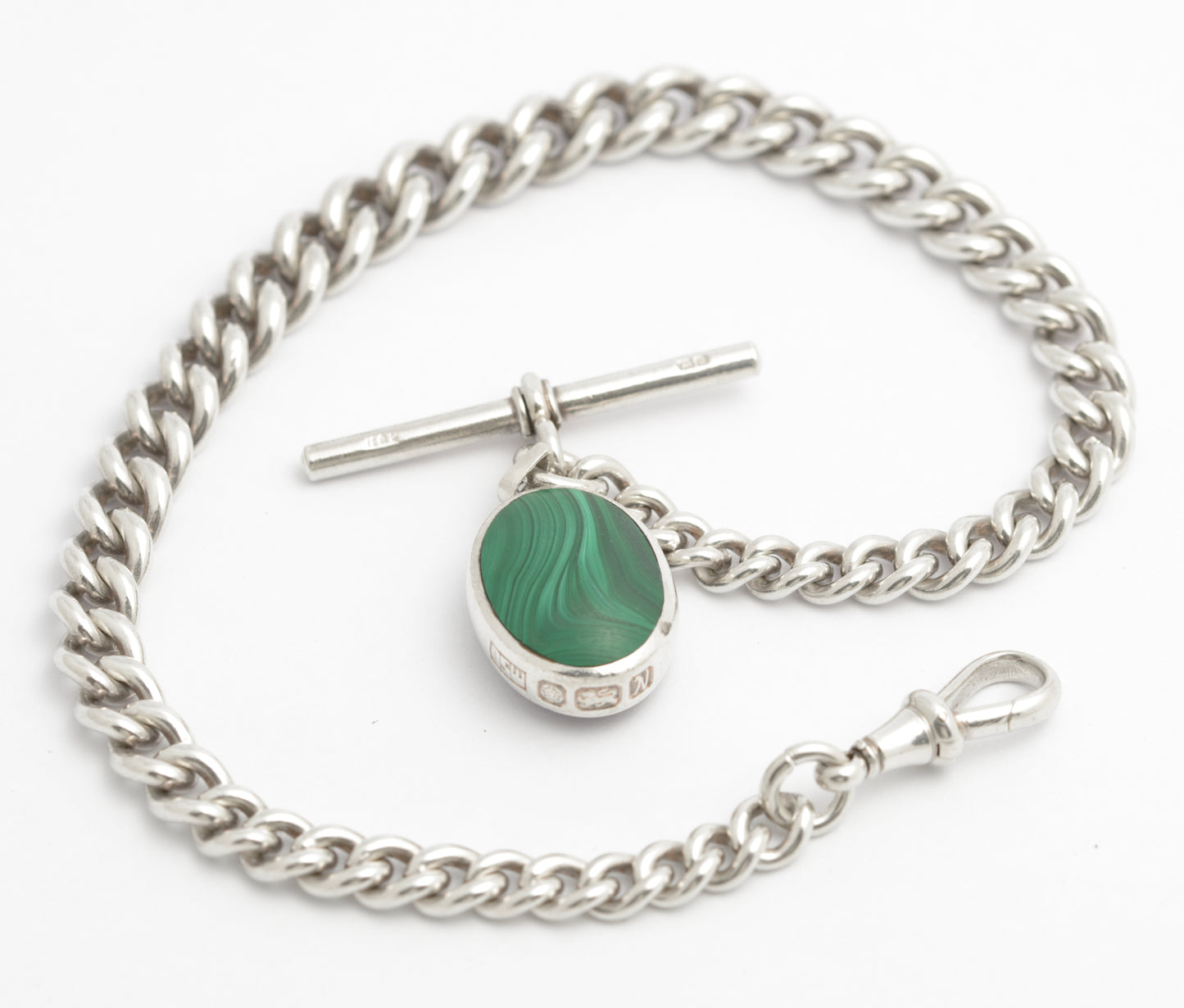 Antique Sterling Silver Watch Chain With David Scott Walker Blue John Fob (C2823)