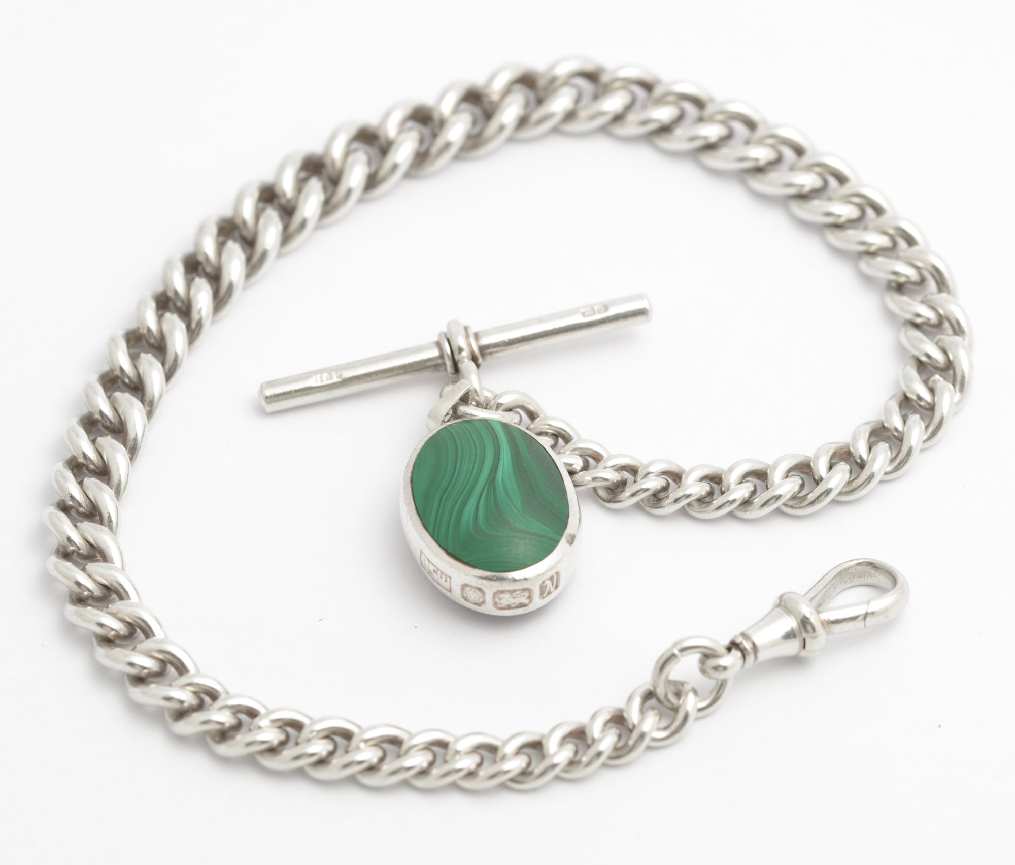 Antique Sterling Silver Watch Chain With David Scott Walker Blue John Fob (C2823)