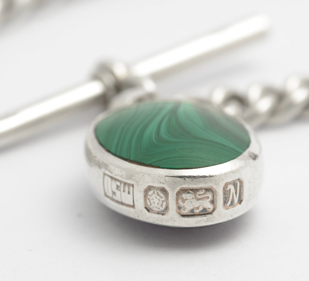 Antique Sterling Silver Watch Chain With David Scott Walker Blue John Fob (C2823)
