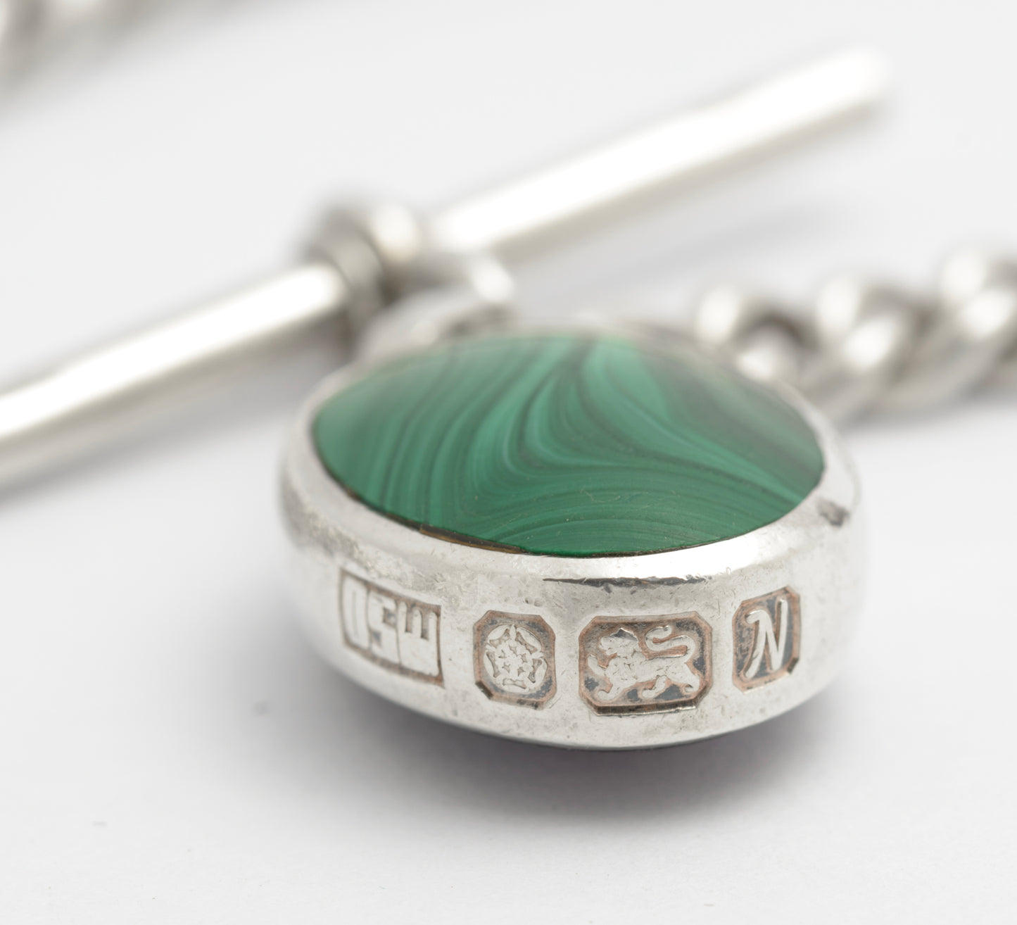 Antique Sterling Silver Watch Chain With David Scott Walker Blue John Fob (C2823)