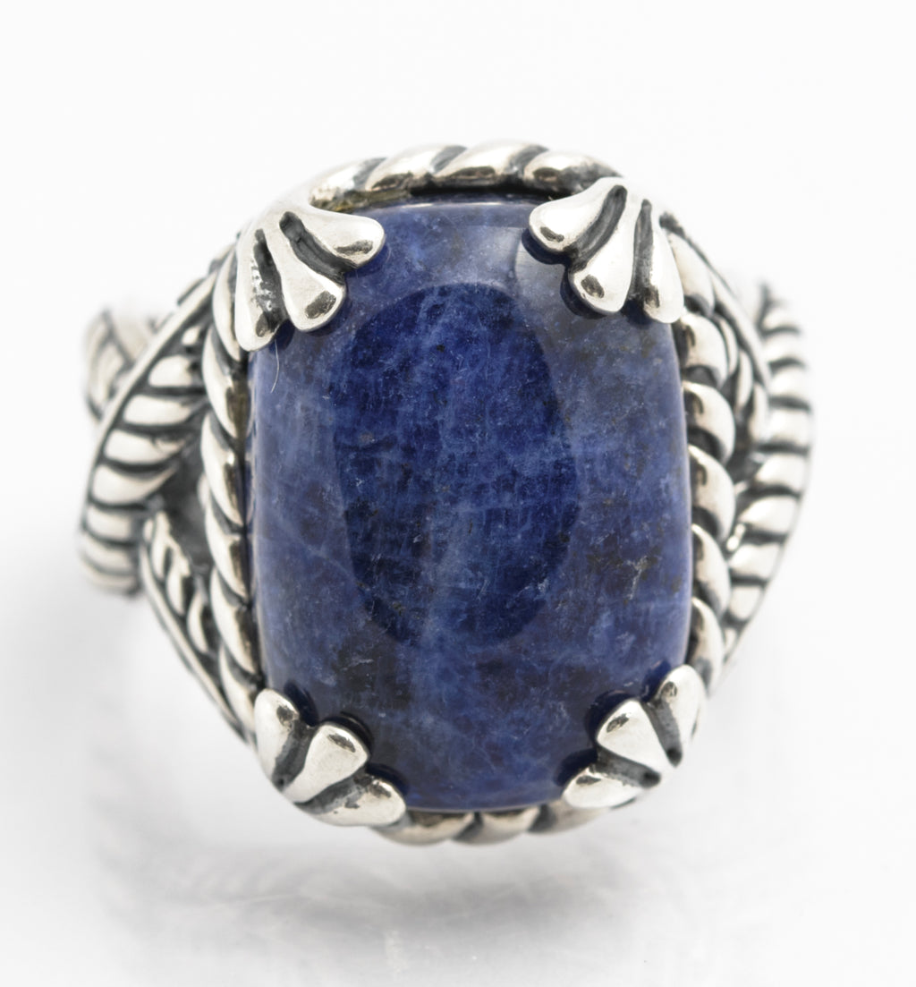Vintage Carolyn Pollack Relios Sterling Silver Ring - Blue Hardstone Cabochon - UK Size O½ - C2829