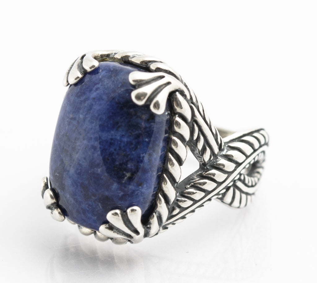 Vintage Carolyn Pollack Relios Sterling Silver Ring - Blue Hardstone Cabochon - UK Size O½ - C2829