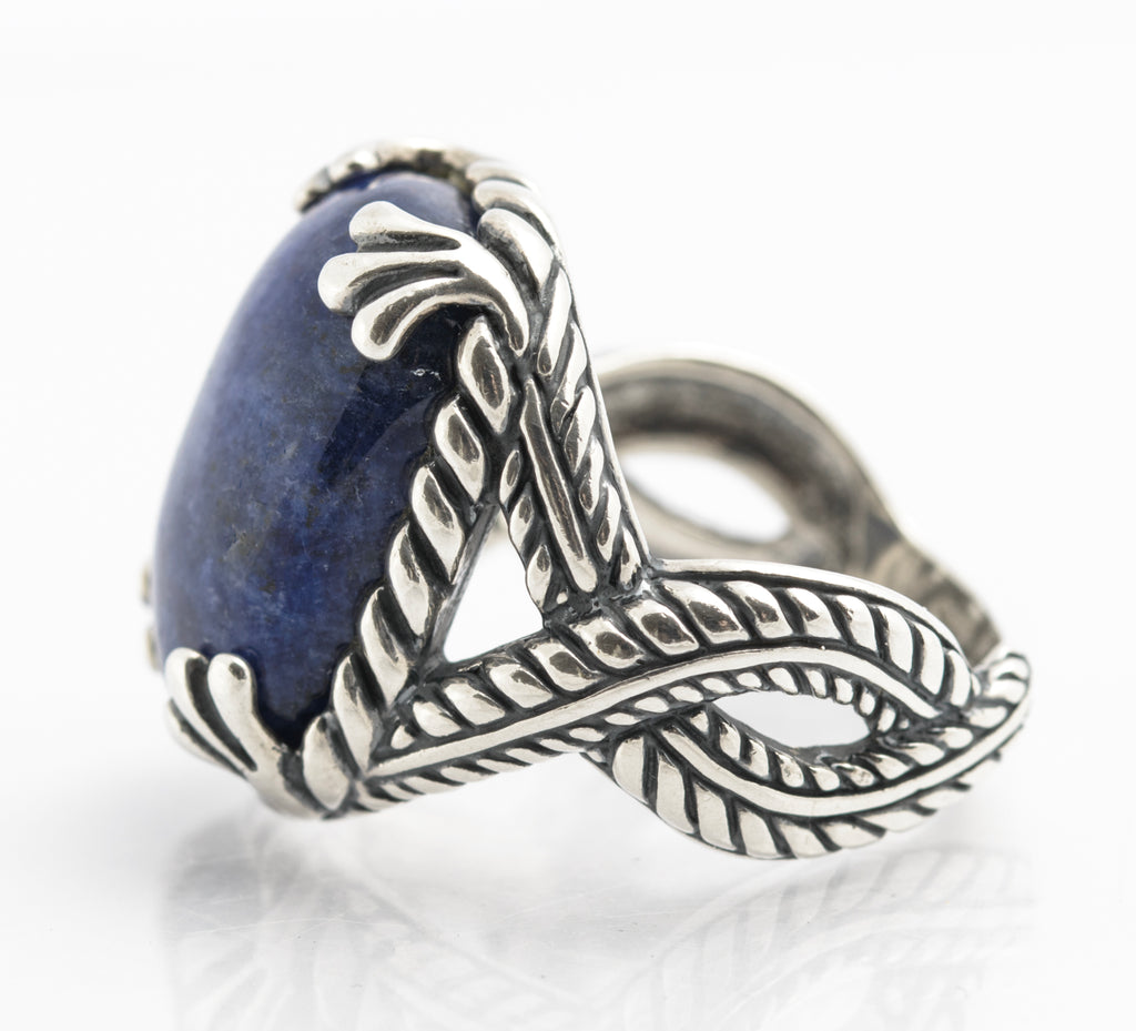 Vintage Carolyn Pollack Relios Sterling Silver Ring - Blue Hardstone Cabochon - UK Size O½ - C2829