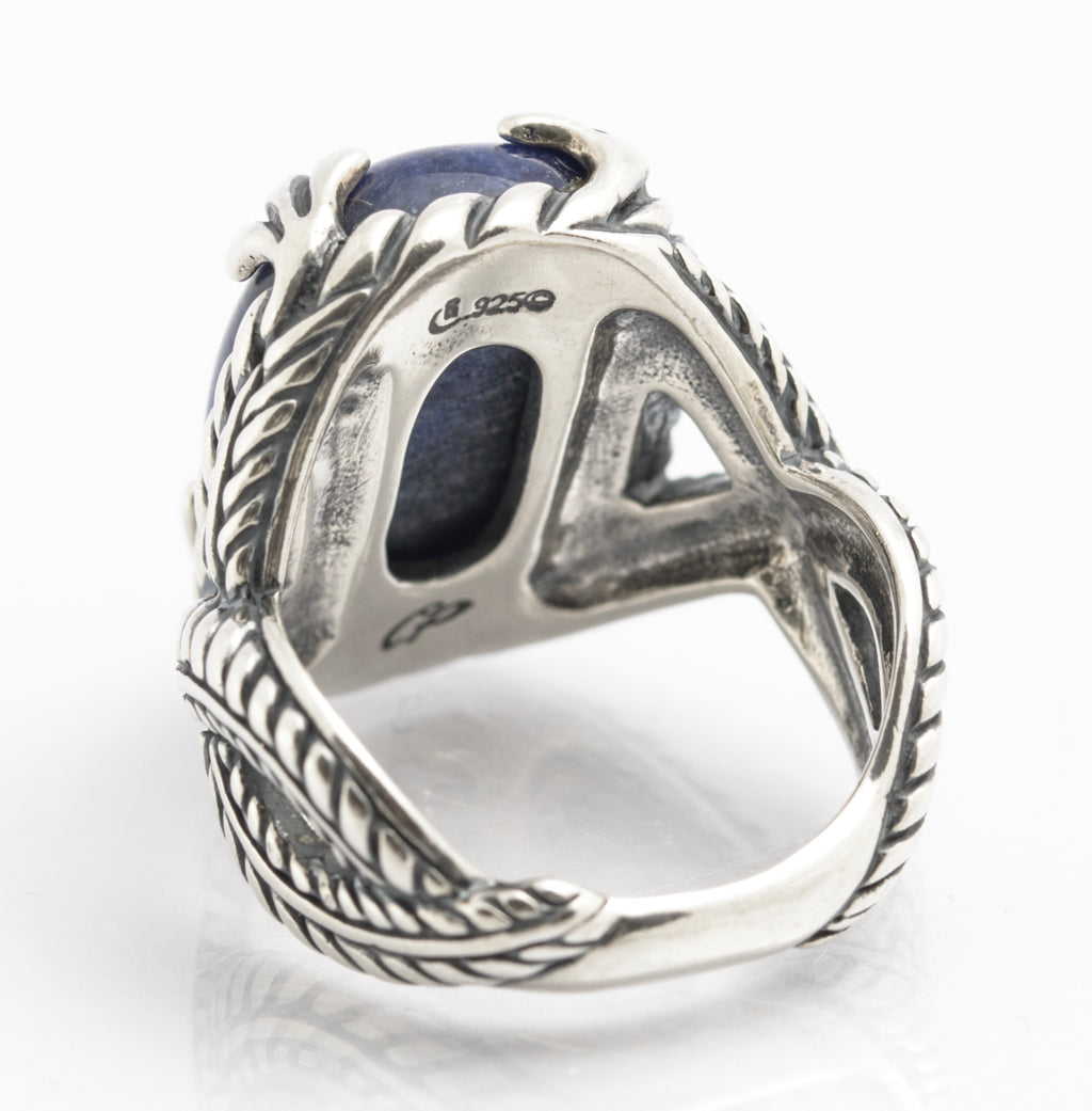 Vintage Carolyn Pollack Relios Sterling Silver Ring - Blue Hardstone Cabochon - UK Size O½ - C2829
