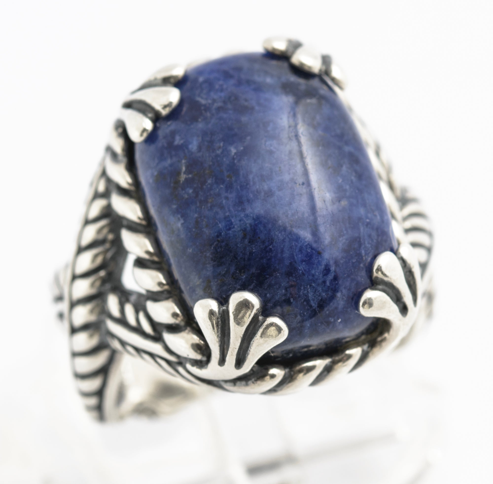 Vintage Carolyn Pollack Relios Sterling Silver Ring - Blue Hardstone Cabochon - UK Size O½ - C2829