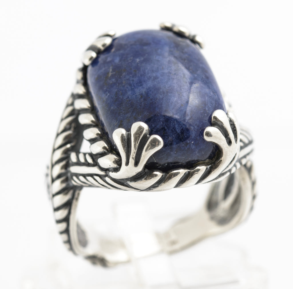 Vintage Carolyn Pollack Relios Sterling Silver Ring - Blue Hardstone Cabochon - UK Size O½ - C2829