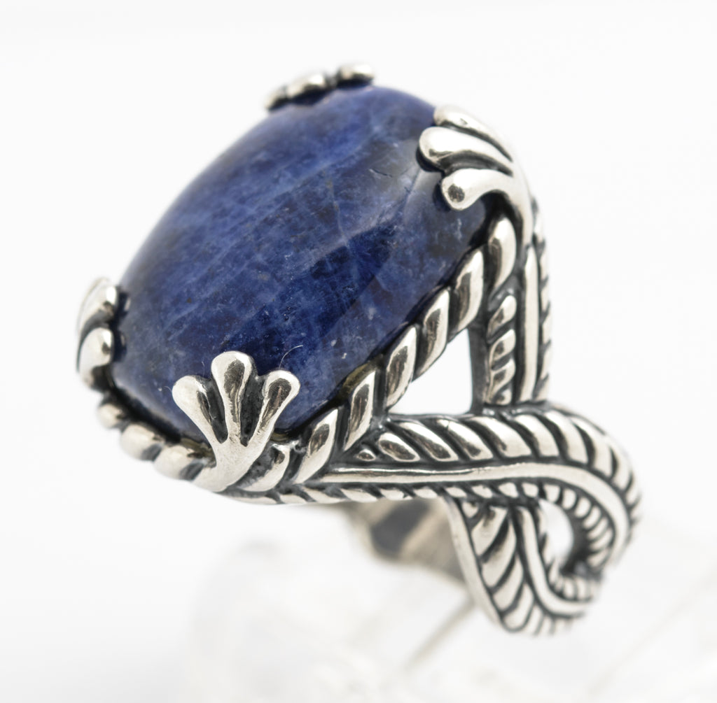 Vintage Carolyn Pollack Relios Sterling Silver Ring - Blue Hardstone Cabochon - UK Size O½ - C2829