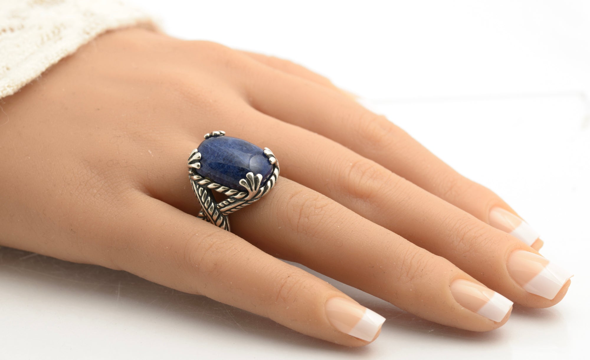 Vintage Carolyn Pollack Relios Sterling Silver Ring - Blue Hardstone Cabochon - UK Size O½ - C2829