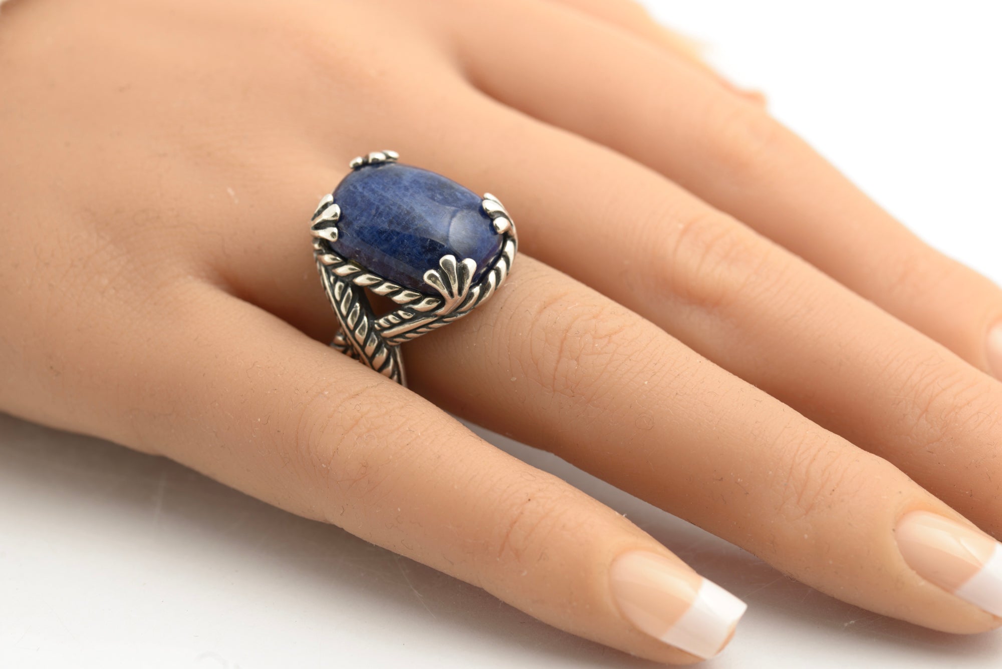 Vintage Carolyn Pollack Relios Sterling Silver Ring - Blue Hardstone Cabochon - UK Size O½ - C2829