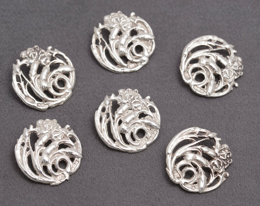 Set Of 6 Antique Art Nouveau Sterling Silver Buttons Hallmarked 1901 (C2830)