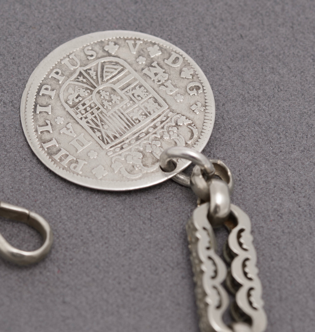 Antique Victorian White Metal Fancy Link Coin Bracelet Converted Watch Chain (C2833)