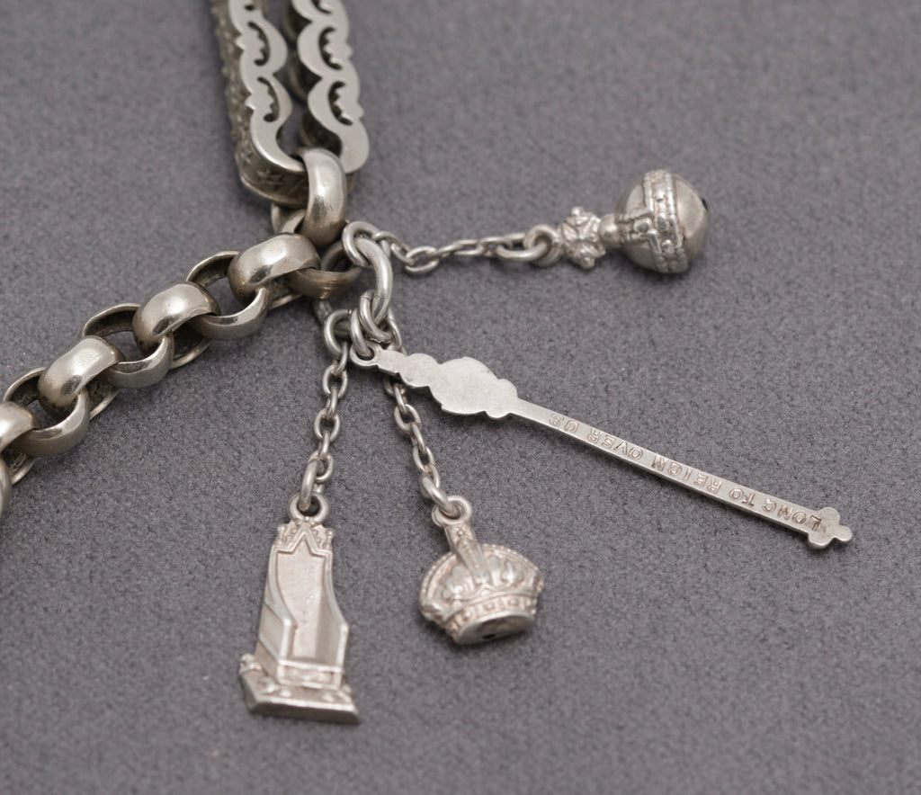Antique Victorian White Metal Fancy Link Coin Bracelet Converted Watch Chain (C2833)