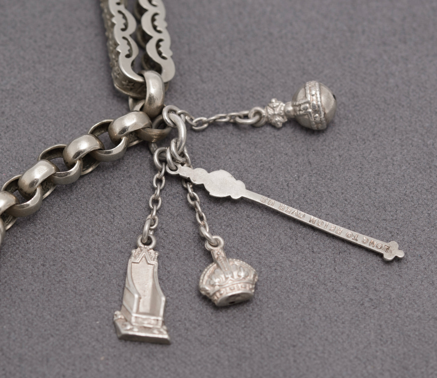 Antique Victorian White Metal Fancy Link Coin Bracelet Converted Watch Chain (C2836)