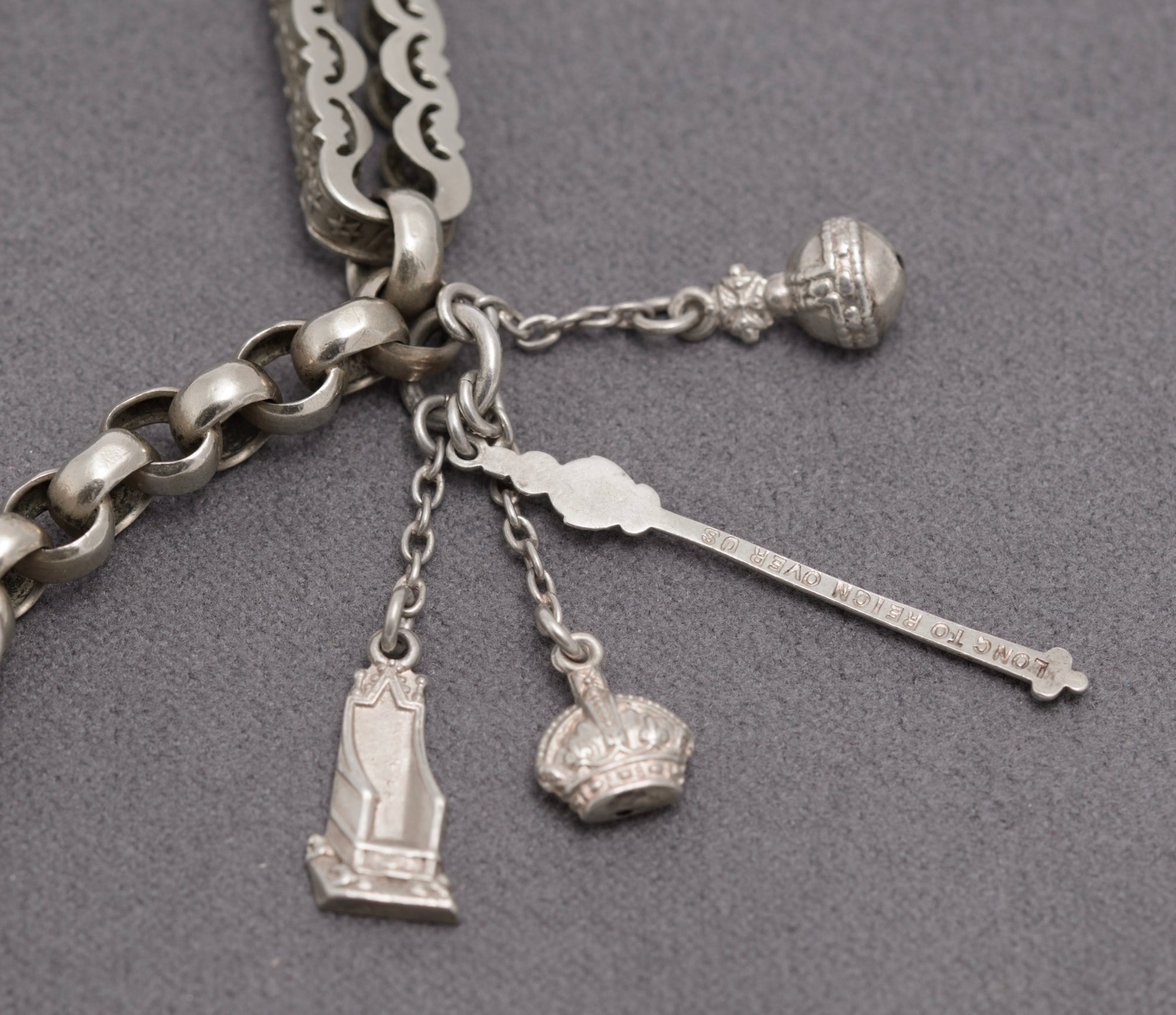 Antique Victorian White Metal Fancy Link Coin Bracelet Converted Watch Chain (C2833)