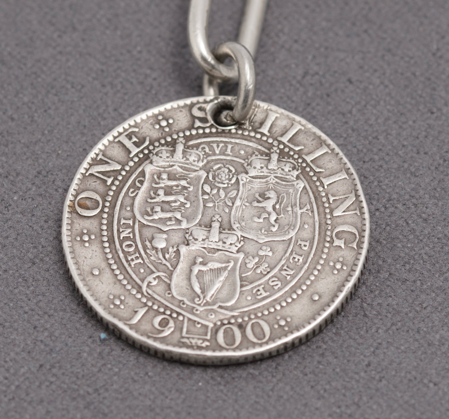 Antique Sterling Silver Trombone Link Watch Chain With Victorian Shilling Fob (C2836)