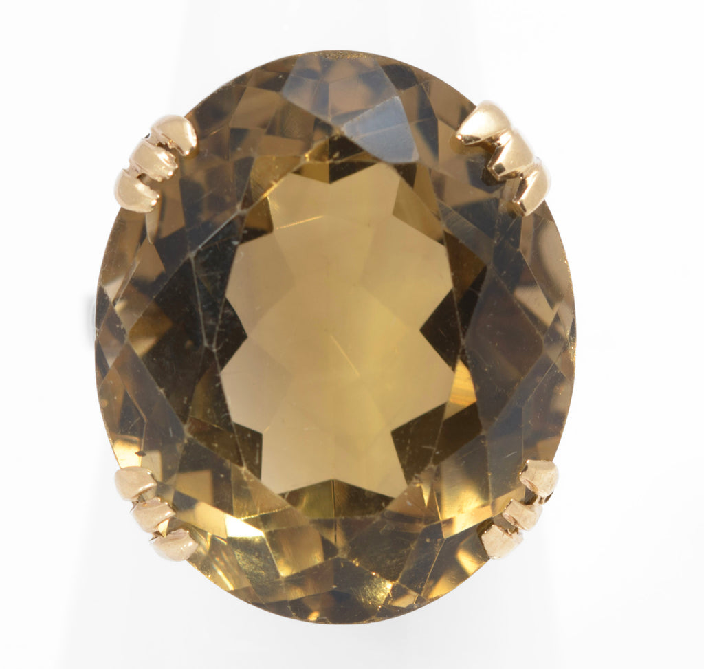 Vintage 9ct Gold Smoky Citrine Cocktail Ring - 25ct Deep-Cut Stone - UK Size K - C2837