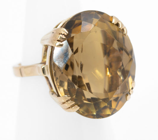 Vintage 9ct Gold & Huge 25 Carat Smoky Citrine Gemstone Cocktail Ring Size K  (C2837)