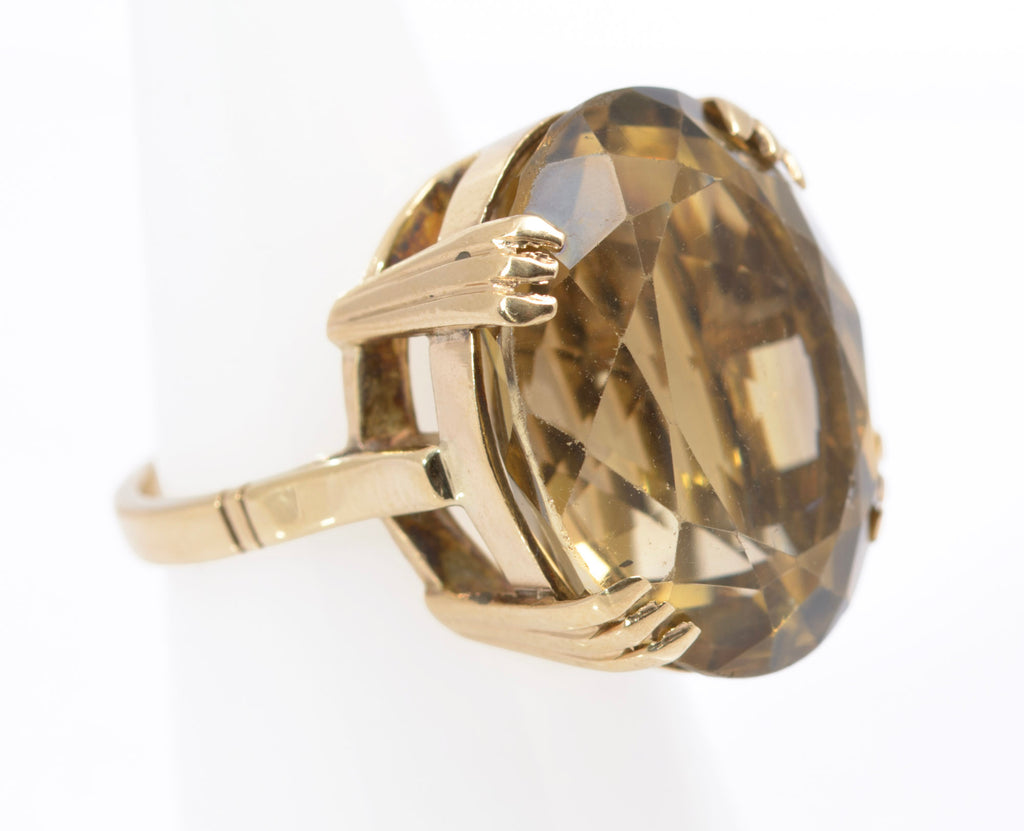 Vintage 9ct Gold Smoky Citrine Cocktail Ring - 25ct Deep-Cut Stone - UK Size K - C2837