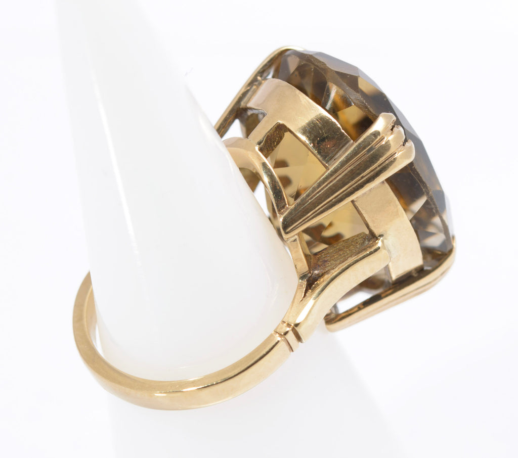 Vintage 9ct Gold Smoky Citrine Cocktail Ring - 25ct Deep-Cut Stone - UK Size K - C2837