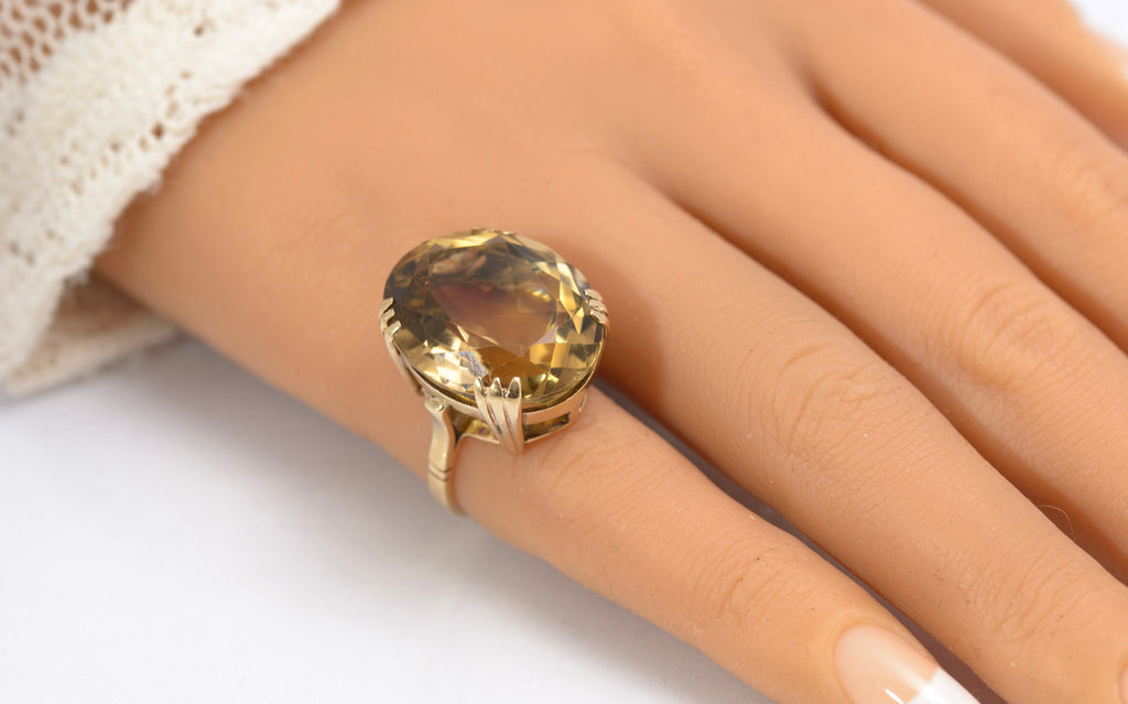 Vintage 9ct Gold Smoky Citrine Cocktail Ring - 25ct Deep-Cut Stone - UK Size K - C2837