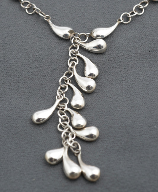 Vintage Sterling Silver Teardrop Necklace - Dropper Section & Birmingham Hallmark (C2838)