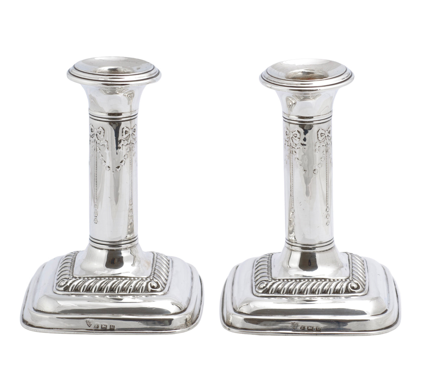 Pair Antique Sterling Silver Candlesticks Adams Design Hallmarked 1919 (C2840)