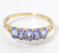 Vintage 9ct Gold Five Stone Tanzanite Ring - Greek Key Shoulders