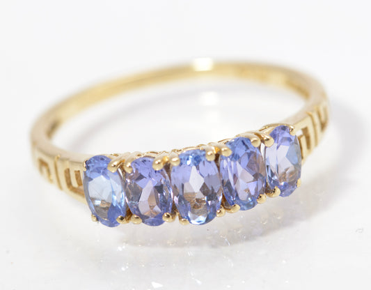 Vintage 9ct Gold Ring With 5 Natural Tanzanite Gemstones UK Size O1/2 (C2843)