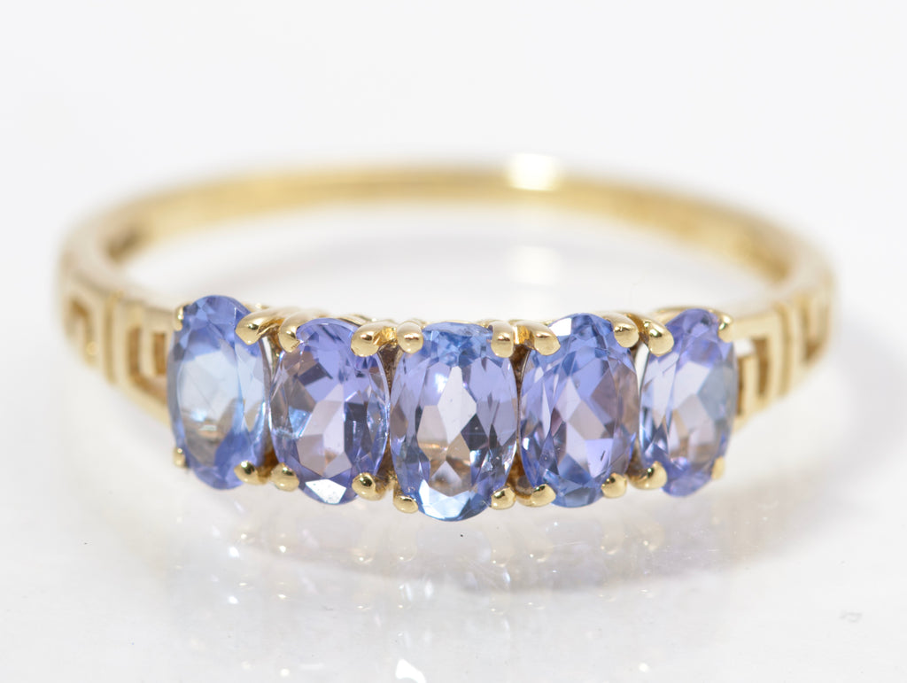 Vintage 9ct Gold Ring With 5 Natural Tanzanite Gemstones UK Size O1/2 (C2843)