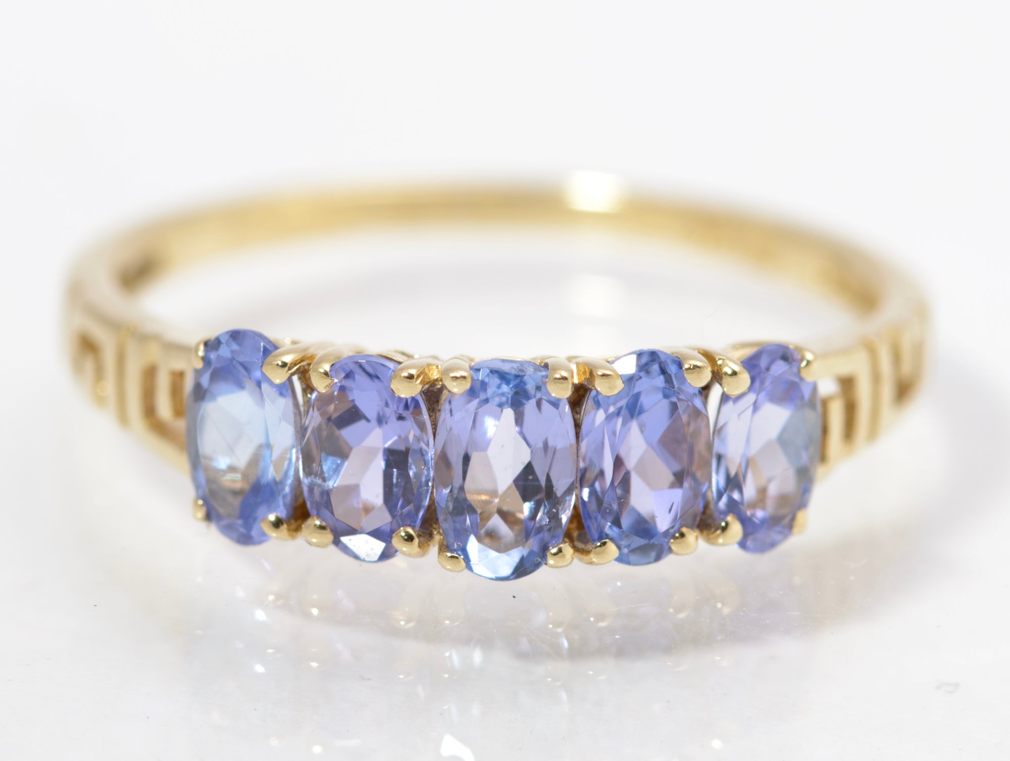 Vintage 9ct Gold Ring With 5 Natural Tanzanite Gemstones UK Size O1/2 (C2843)