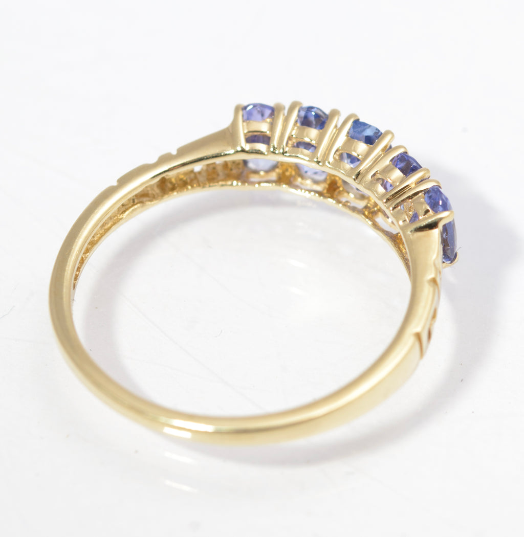Vintage 9ct Gold Ring With 5 Natural Tanzanite Gemstones UK Size O1/2 (C2843)