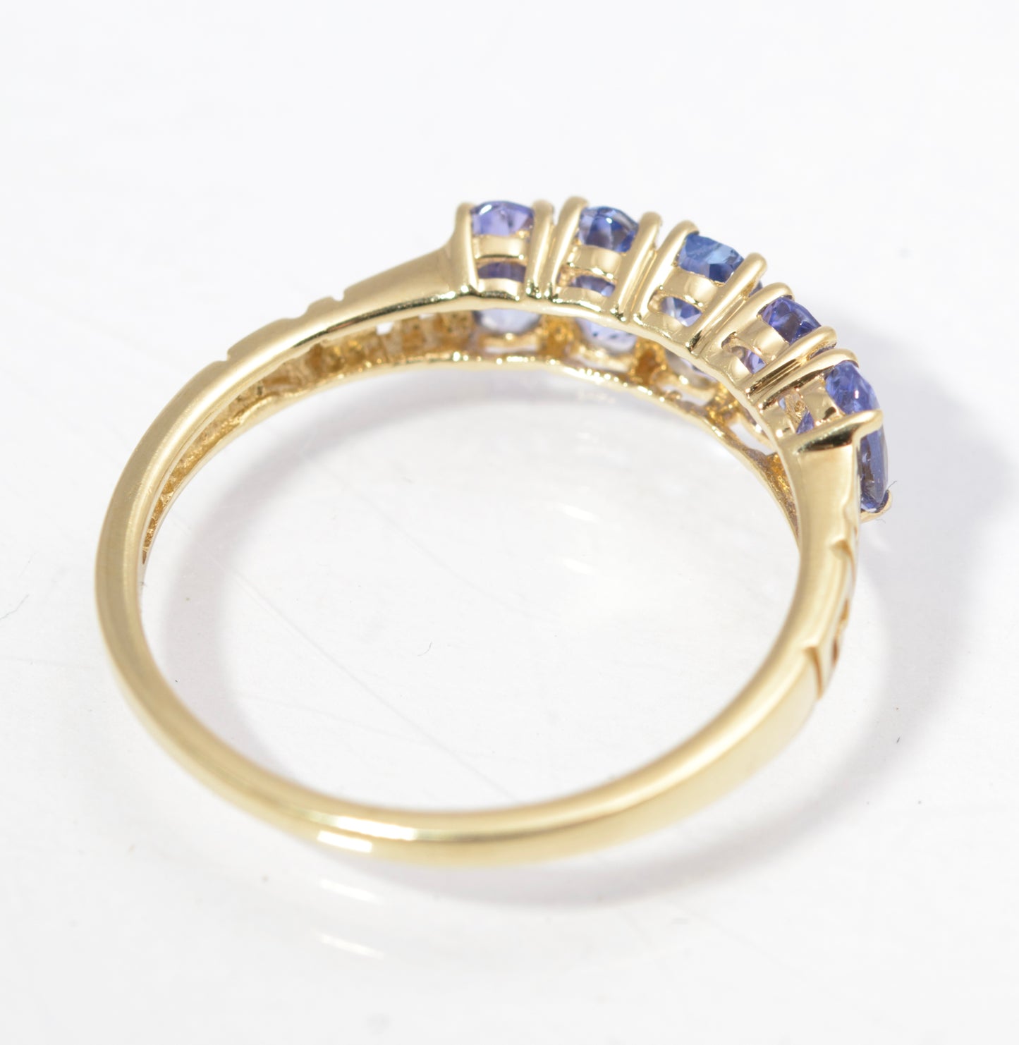Vintage 9ct Gold Ring With 5 Natural Tanzanite Gemstones UK Size O1/2 (C2843)