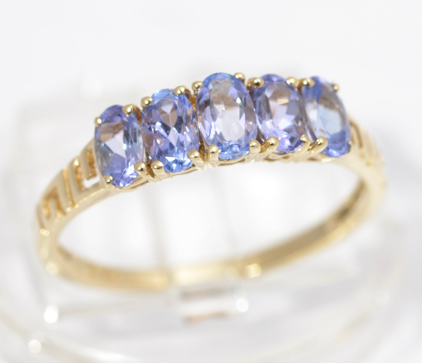 Vintage 9ct Gold Ring With 5 Natural Tanzanite Gemstones UK Size O1/2 (C2843)