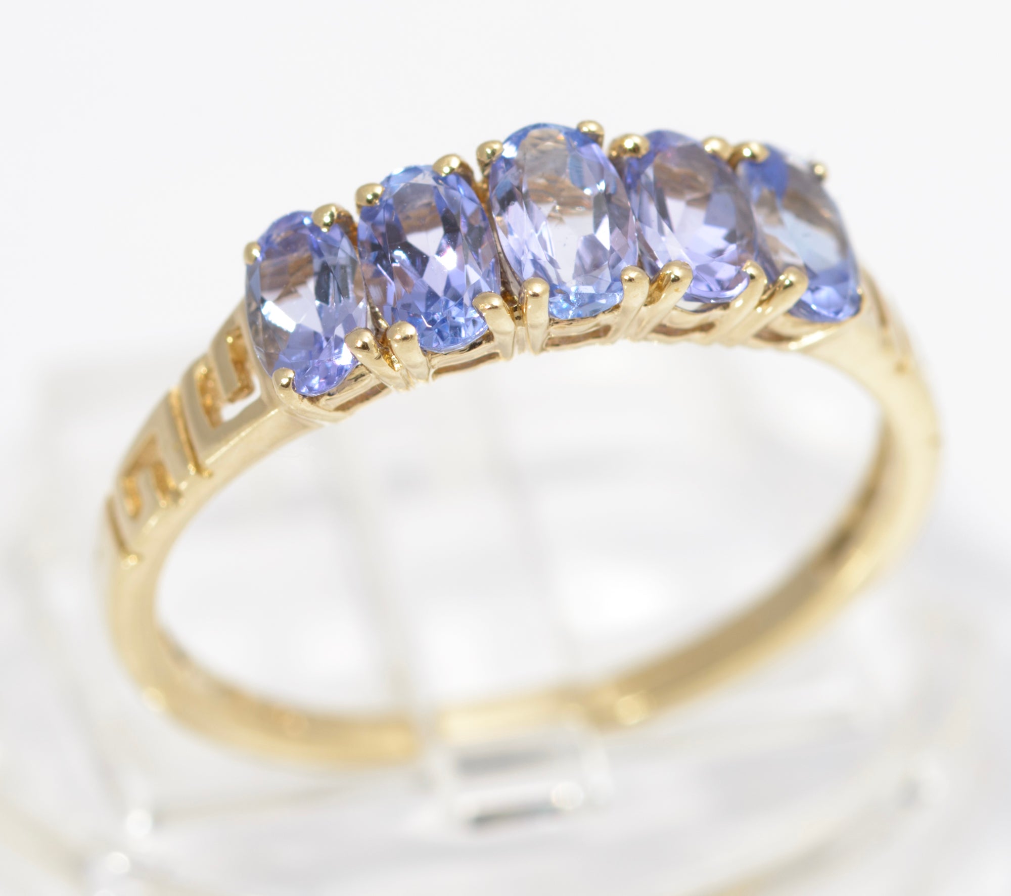 Vintage 9ct Gold Ring With 5 Natural Tanzanite Gemstones UK Size O1/2 (C2843)