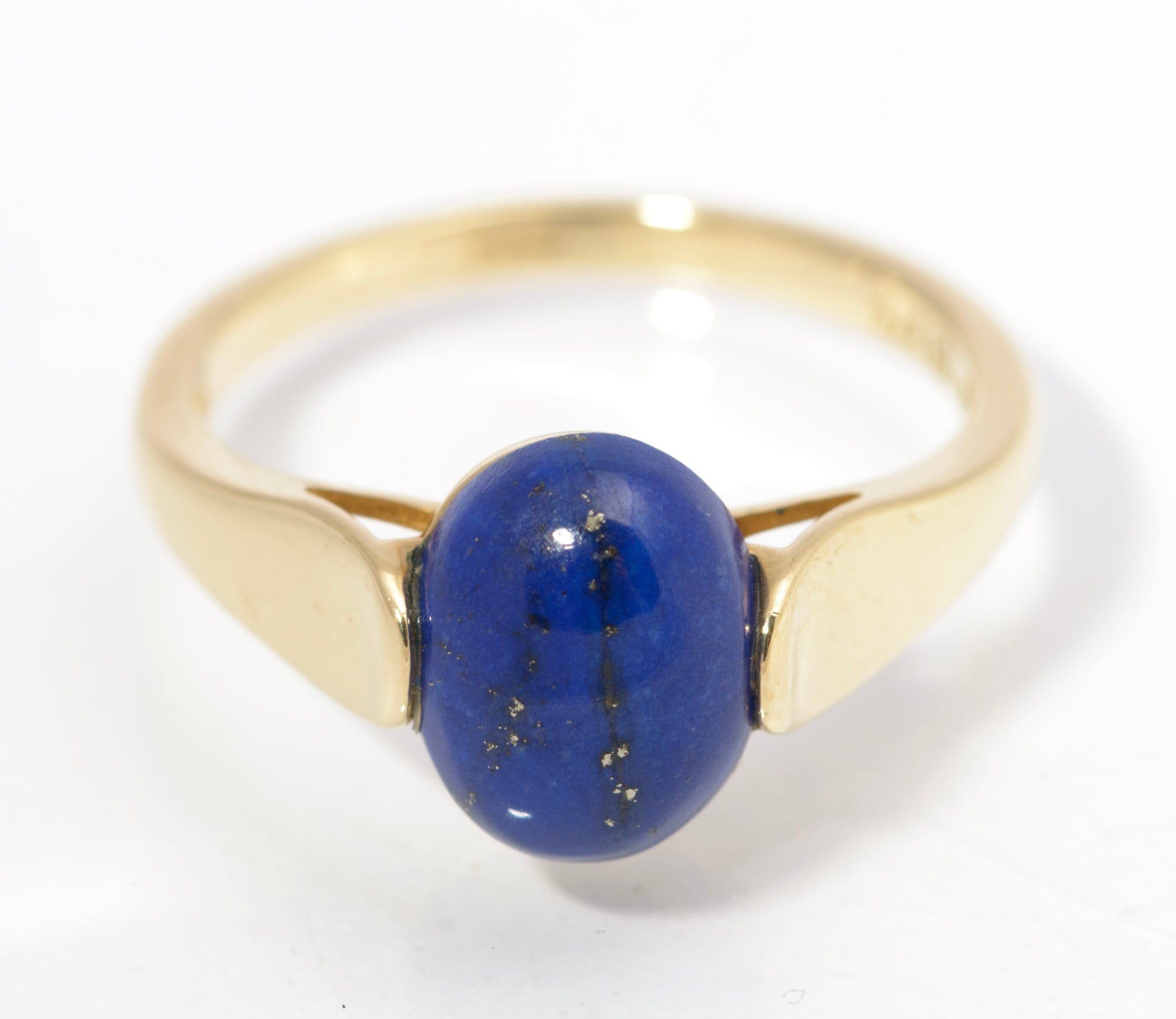 9ct Gold Dress Ring - Natural Blue Lapis Lazuli Polished Cabochon UK Size O (C2844)