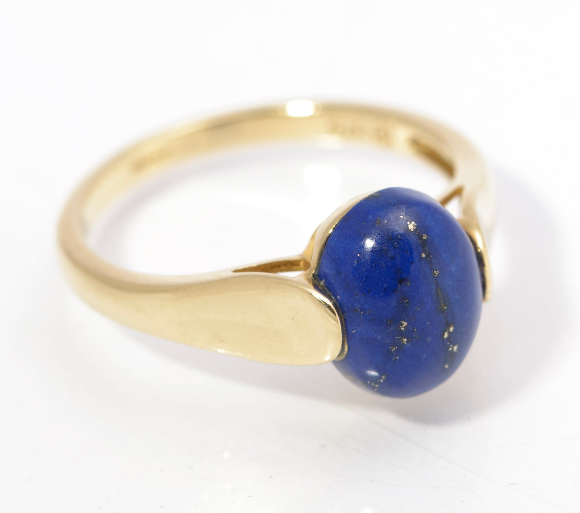 9ct Gold Dress Ring - Natural Blue Lapis Lazuli Polished Cabochon UK Size O (C2844)