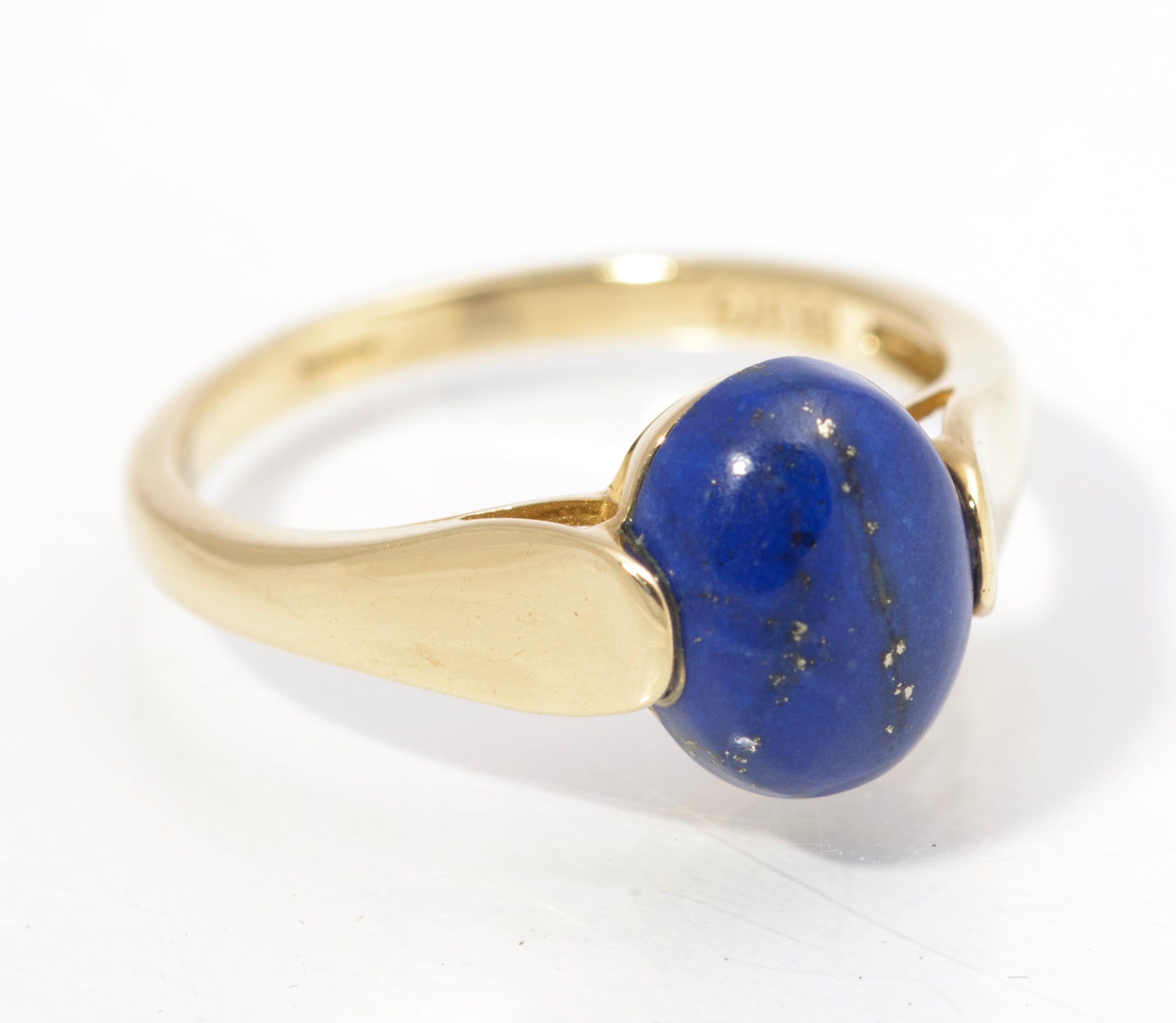 9ct Gold Dress Ring - Natural Blue Lapis Lazuli Polished Cabochon UK Size O (C2844)