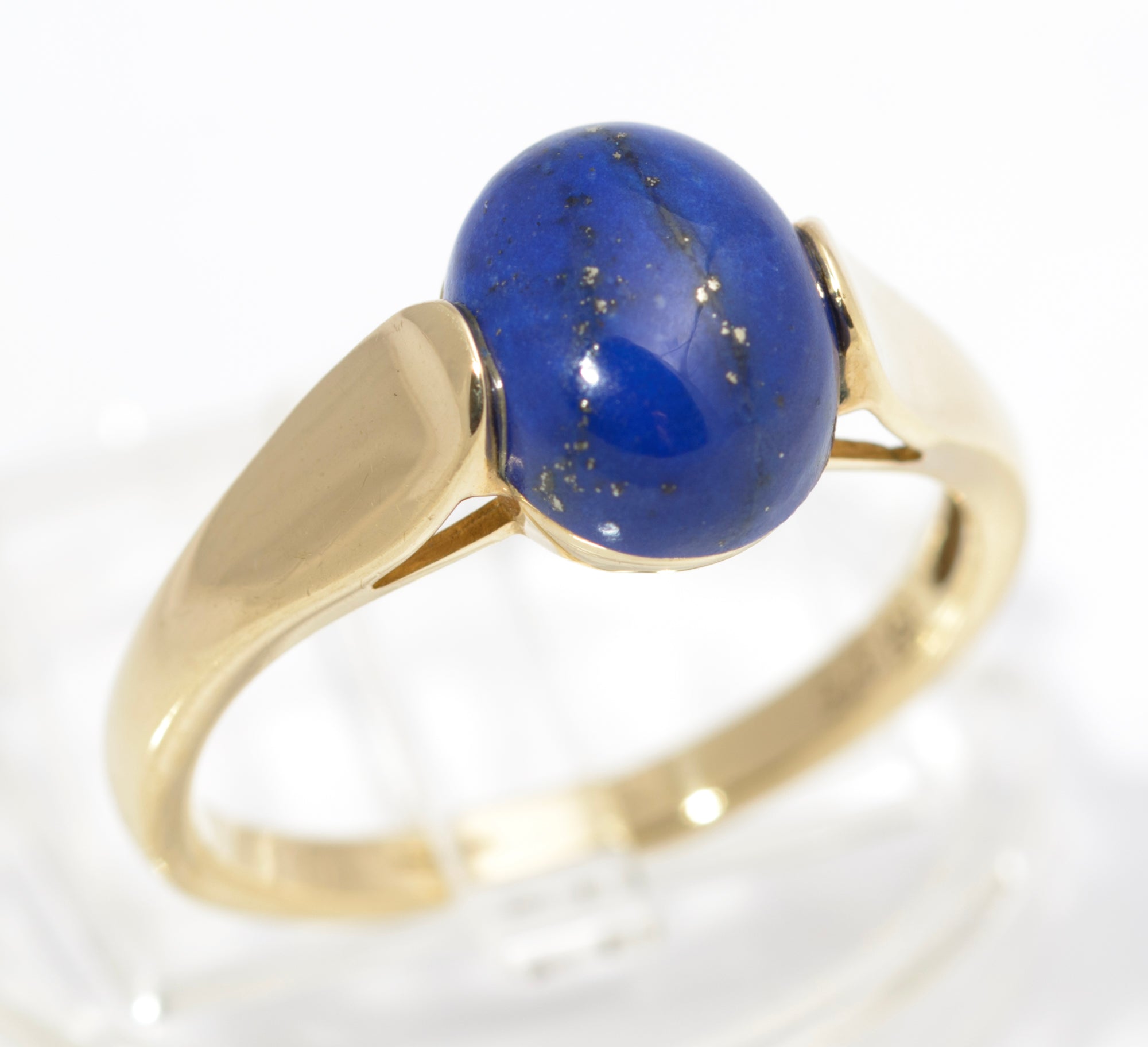 9ct Gold Dress Ring - Natural Blue Lapis Lazuli Polished Cabochon UK Size O (C2844)