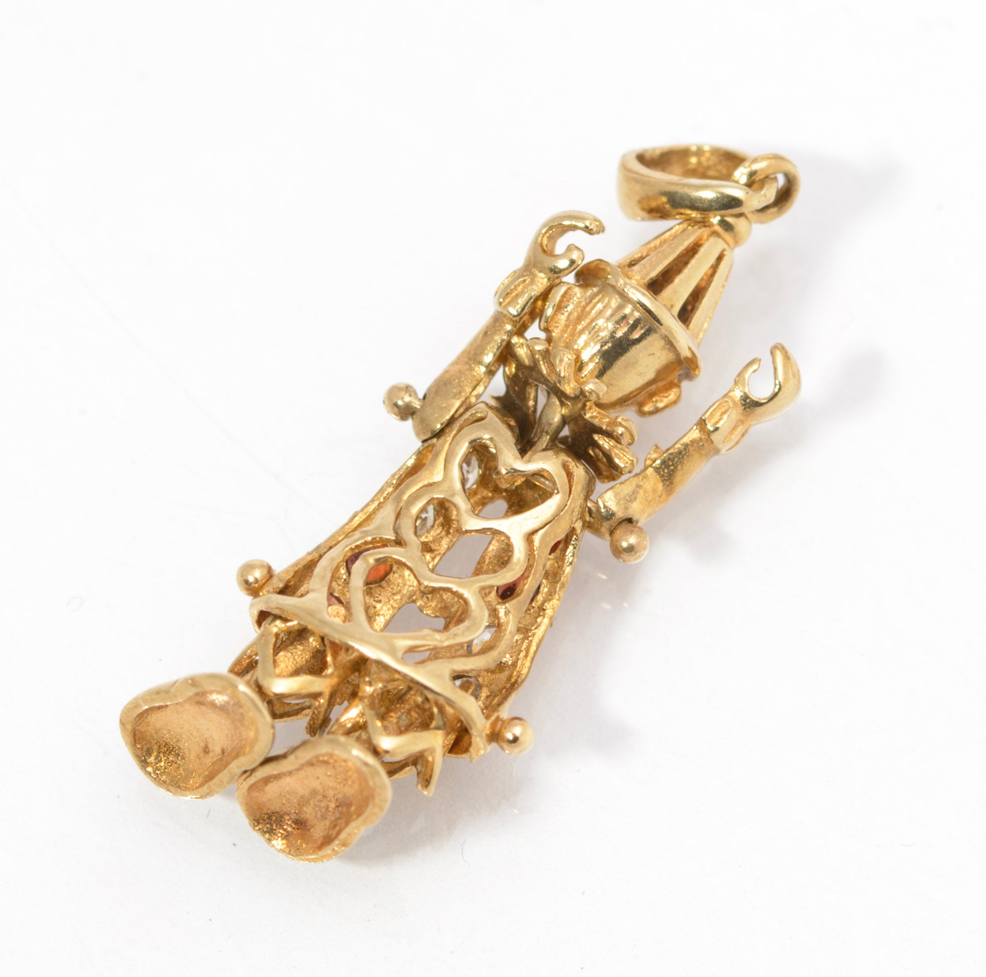 Vintage 9ct Gold & Crystal Gem Articulated Clown Pendant Birmingham Hallmark (C2847)