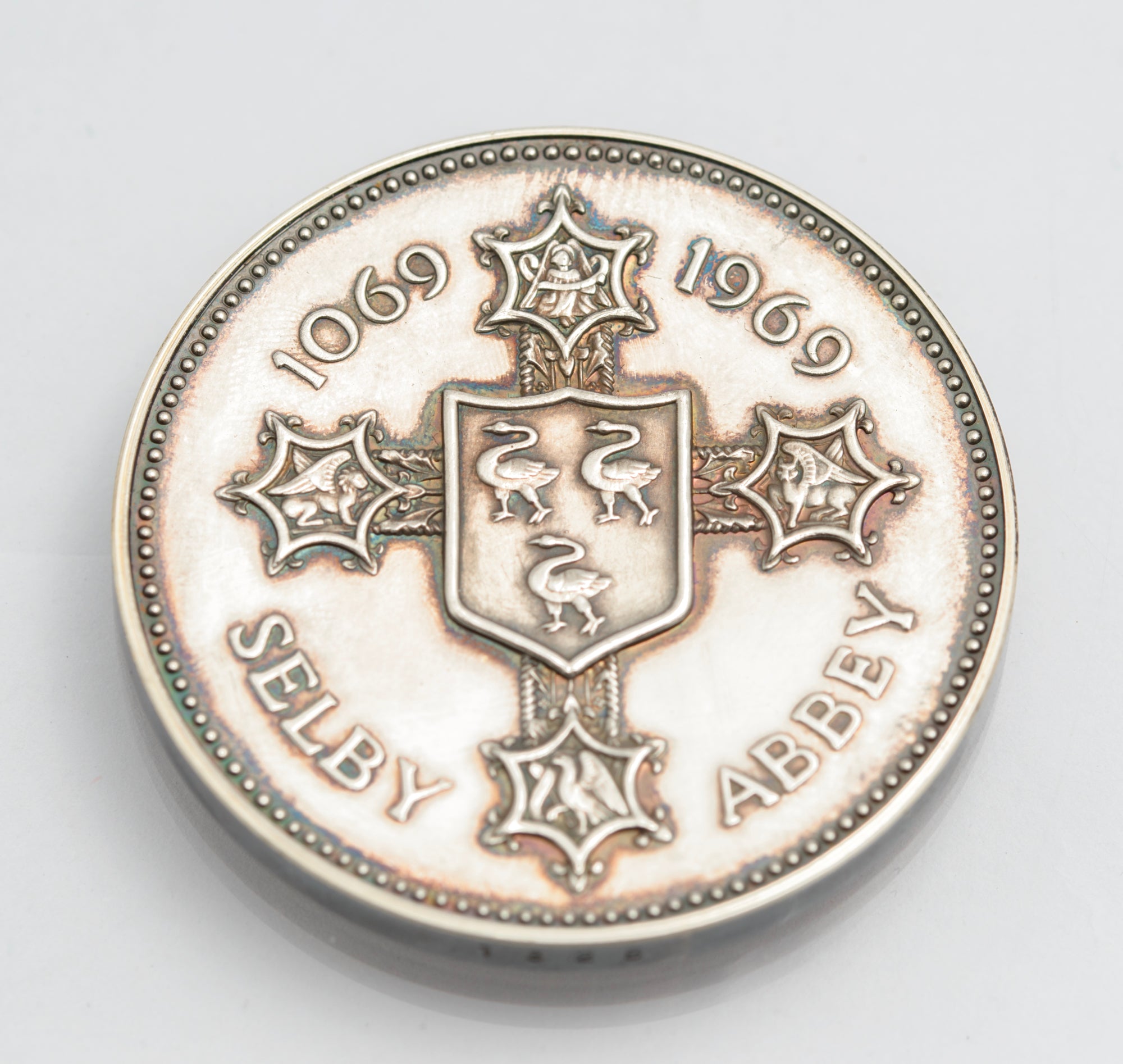 Vintage Britannia Silver Coin Medal Selby Abbey 900th Year - Original Box (C2848)