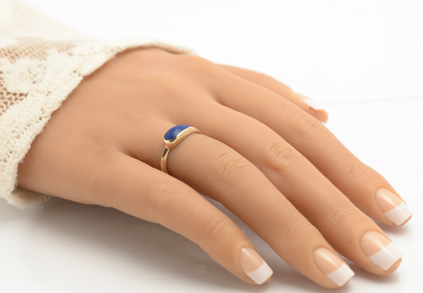 Vintage 9ct Gold & Lapis Lazuli Teardrop Cabochon Ladies Ring Size M1/2 (C2850)