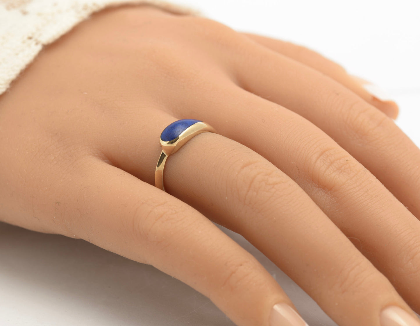 Vintage 9ct Gold & Lapis Lazuli Teardrop Cabochon Ladies Ring Size M1/2 (C2850)