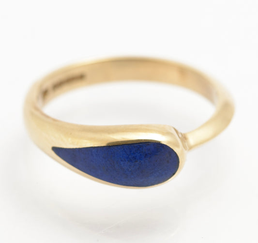 Vintage 9ct Gold & Lapis Lazuli Teardrop Cabochon Ladies Ring Size M1/2 (C2850)