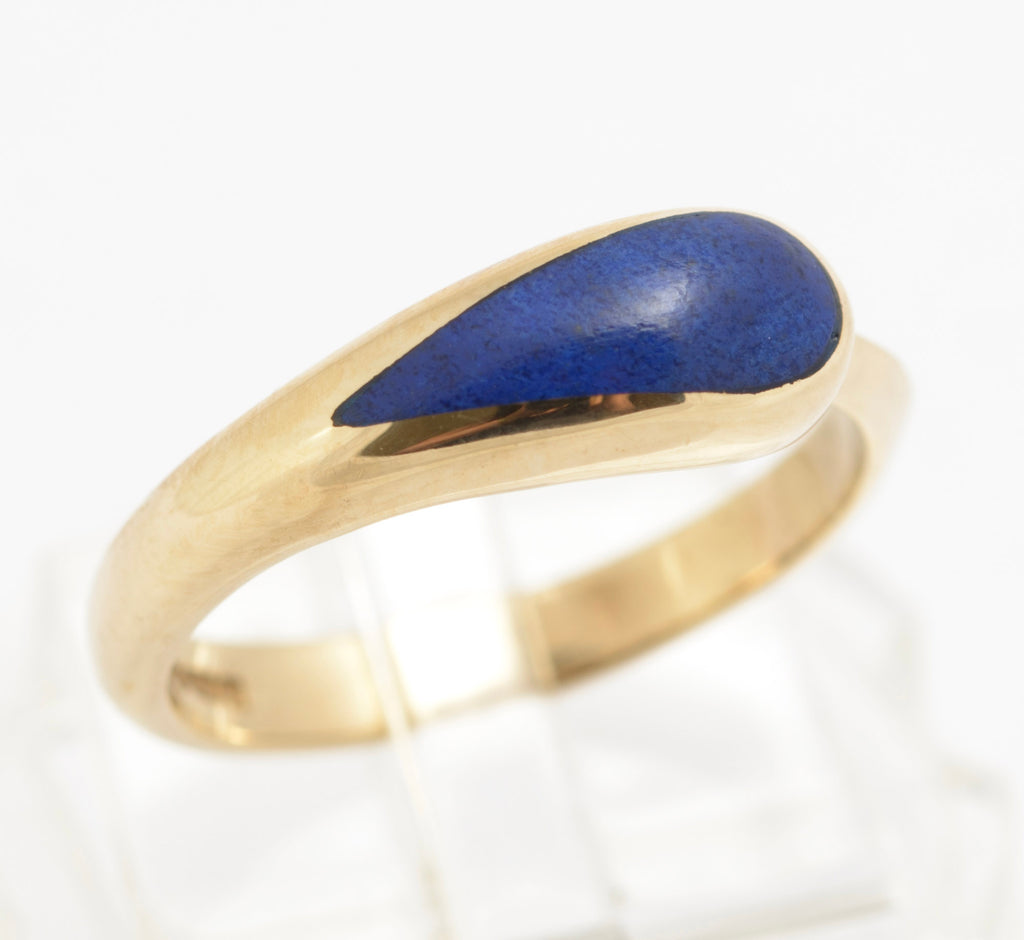 Vintage 9ct Gold & Lapis Lazuli Teardrop Cabochon Ladies Ring UK Size M1/2 (C2850)