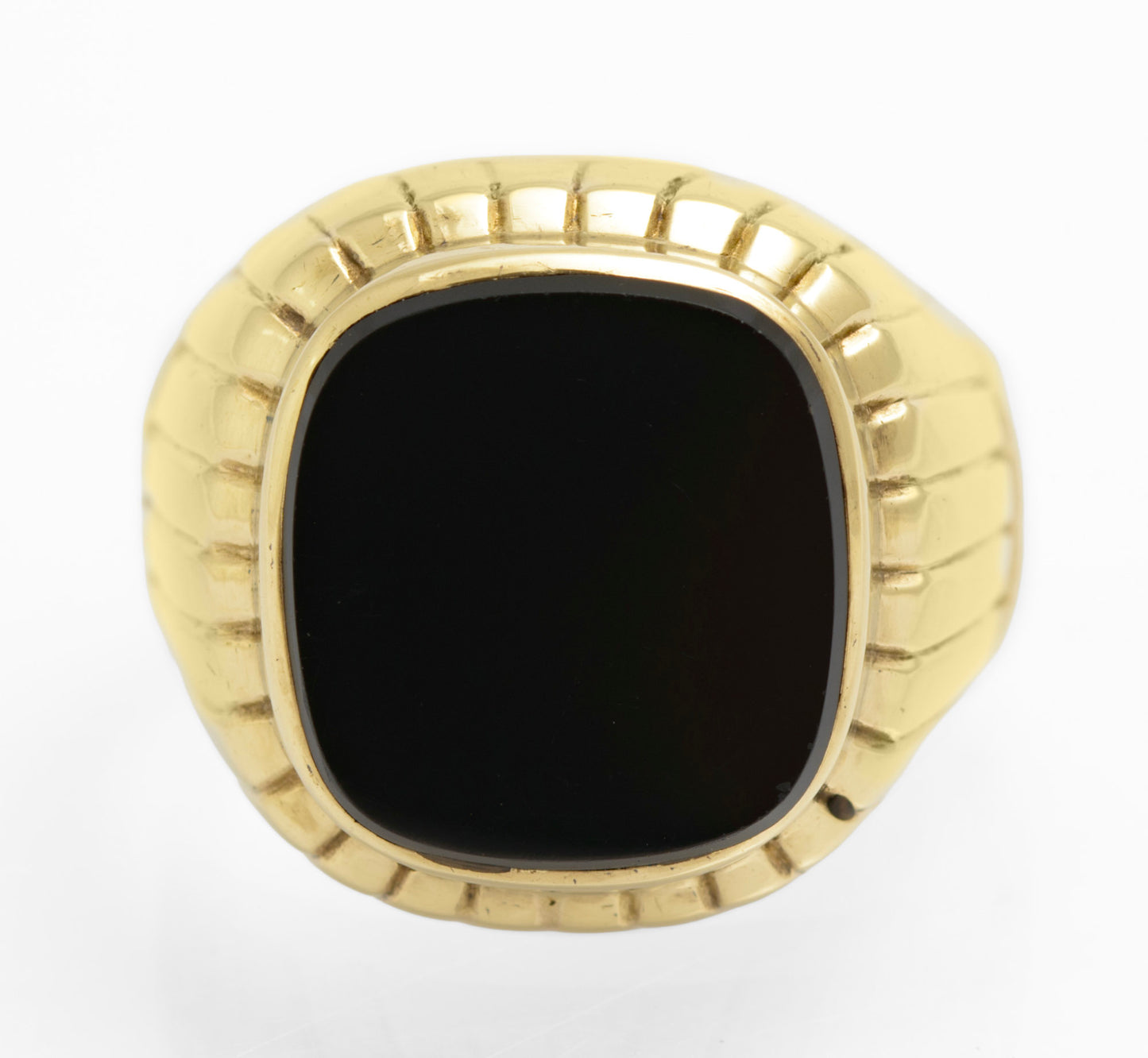 Vintage 8ct Gold (333) Large Men's Black Onyx Signet Ring Ribbed Design (C2851)