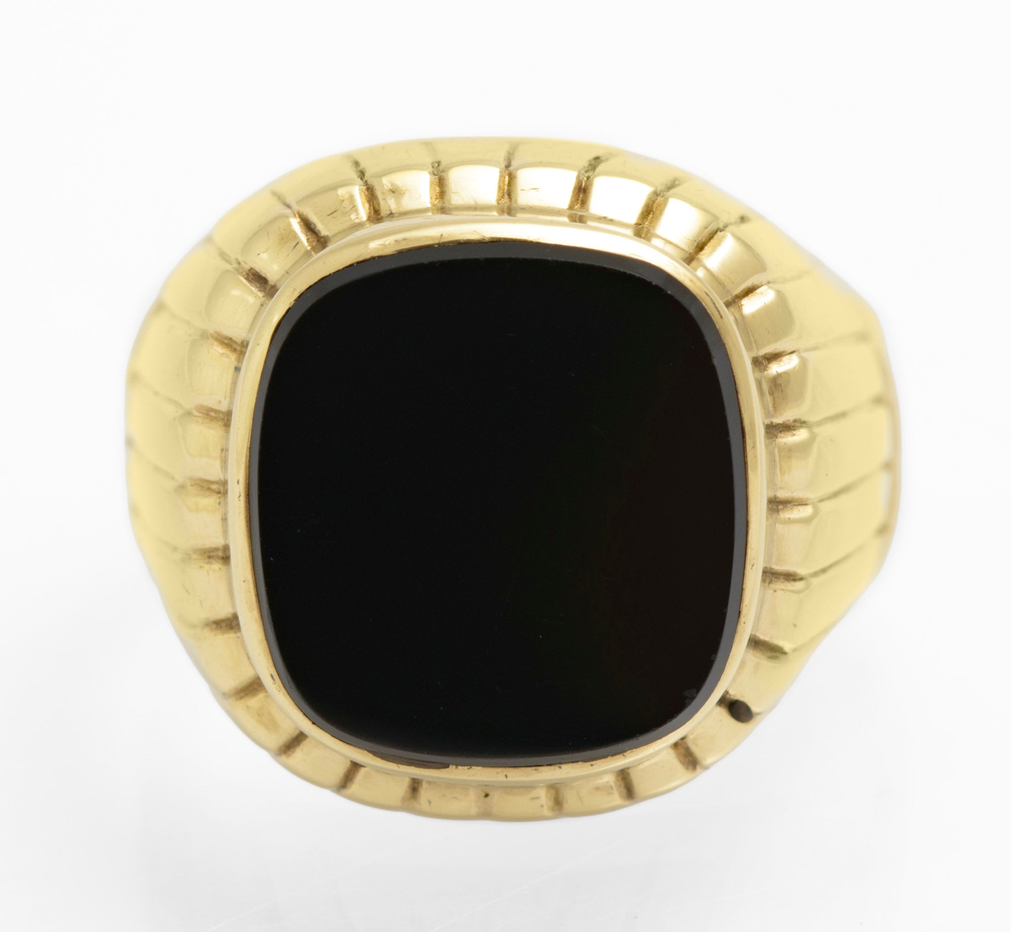 Vintage 8ct Gold (333) Large Men's Black Onyx Signet Ring Ribbed Design (C2851)